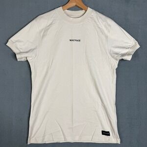 MAUVAIS T Shirt Cream 100% Cotton Short sleeve‎ Crew Neck Basic Logo Size S